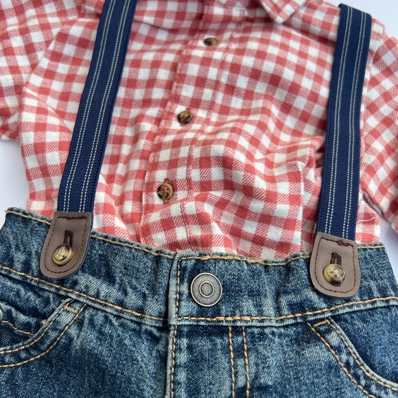 Red Checkered Kids bodysuit with Suspenders - Picture 4 of 10
